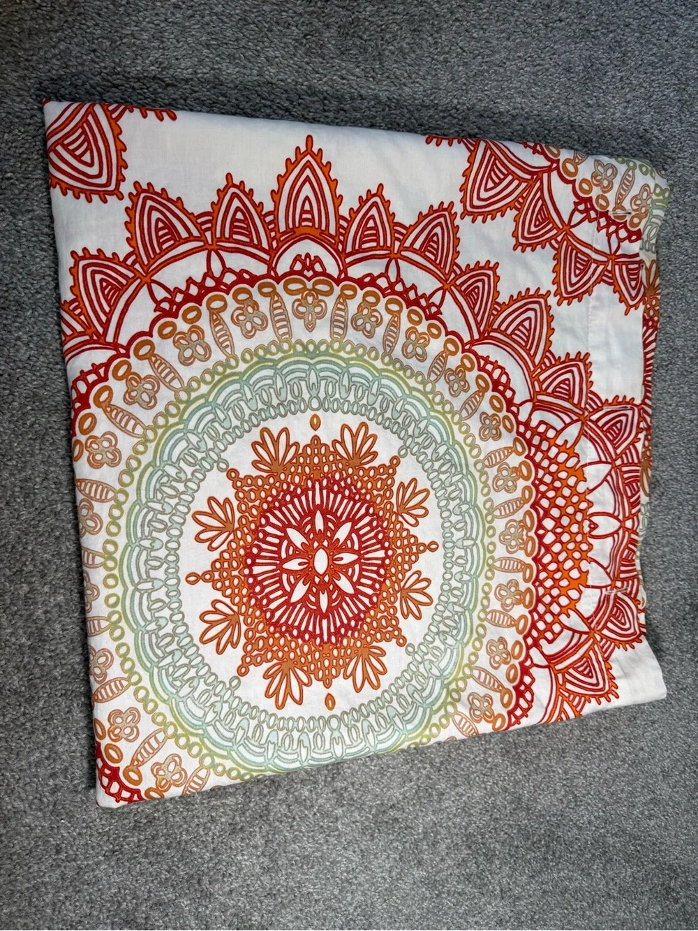 Mandala Print Shower Curtain - White with Orange &Green Accents